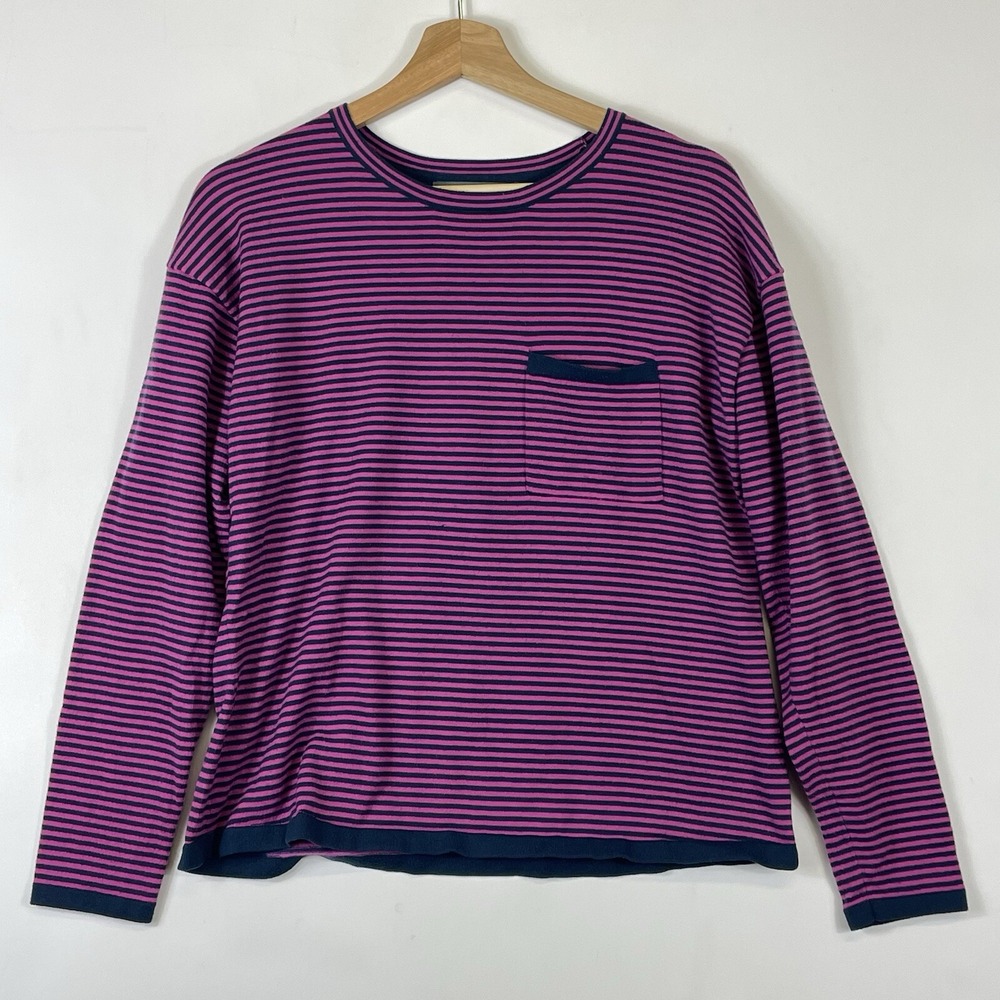 Title Nine Synergy Sweater Womens Small Blue Pink Stripe Cropped Pullover Boxy